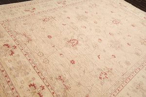 Muted Hand Knotted 8'10'' x 11'2'' 100% Wool Peshawar Oriental Area Rug Oatmeal - Oriental Rug Of Houston