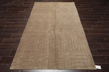 5'1" x 8' Hand Knotted Wool High Low Pile Geometric Indo Tibetan Area Rug Gray