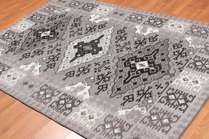 5'2" x 7'7" Handmade Southwestern Pattern Flatweave Area Rug Contemporary Gray