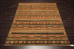 7'10" x 9'9" Hand Knotted Wool Transitional Tibetan Area Rug Gold