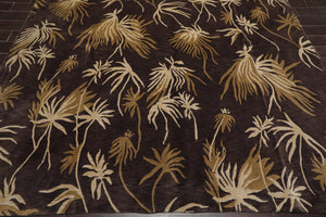 9' x 12'Tibetan Hand Knotted Botanical Designer Wool Modern Area Rug Coffee - Oriental Rug Of Houston