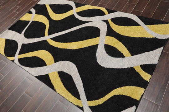 5x8 Black, Gold Machine Made 100% Wool Modern & Contemporary Oriental Area Rug