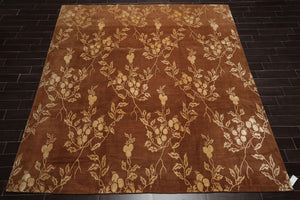 10’6" x 10’6" Lapchi Hand Knotted Wool & Silk Square Tibetan Oriental Area Rug Brown - Oriental Rug Of Houston