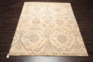 8' x 10' Handmade 100% Wool Ikat Pattern Area Rug Beige, Tan, Brown, Gray - Oriental Rug Of Houston