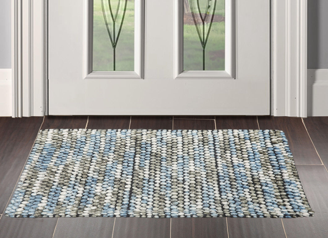 2' x3'  Gray Ivory Blue Color Hand Made Mat 100% Polyester  Modern & Contemporary Oriental Rug