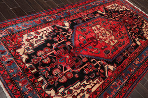 5'6'' x 10'2'' Vintage Runner Hand Knotted Wool Hamadaan Oriental Area Rug Red