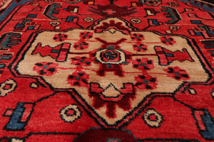 5'6'' x 10'2'' Vintage Runner Hand Knotted Wool Hamadaan Oriental Area Rug Red