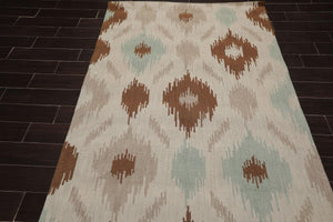 5' x 8' Handmade Ikat Print 100% Wool Oriental Area Rug Contemporary Beige