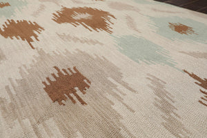 5' x 8' Handmade Ikat Print 100% Wool Oriental Area Rug Contemporary Beige - Oriental Rug Of Houston