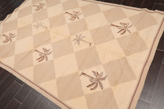 5'6" x 8' Hand Hooked 100% Wool Oriental Area Rug Modern Beige