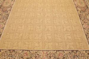 8’1"x11’6" Hand Woven 100% wool French Aubusson Needlepoint Area Rug Gold - Oriental Rug Of Houston