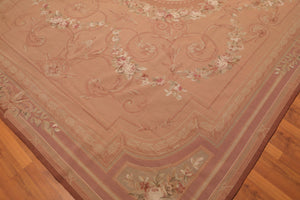 9’1"x 11’10" Hand Woven 100% Wool French Needlepoint Area Rug Pale Brown