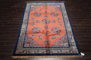 6'7" x 9'7" Hand Knotted 100% Wool Chinese Art Deco Oriental Area Rug Terracotta - Oriental Rug Of Houston