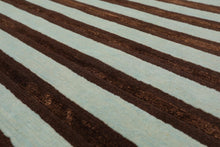 8' x 10' Hand Knotted Tibetan Wool & Silk Stripes Area Rug Brown Seafoam - Oriental Rug Of Houston