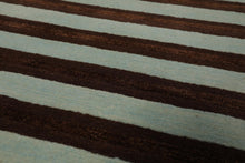 8' x 10' Hand Knotted Tibetan Wool & Silk Stripes Area Rug Brown Seafoam - Oriental Rug Of Houston