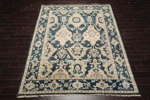 8x10 Teal, Pale Peach LoomBloom Muted Turkish Oushak Hand Knotted Wool Oriental Area Rug - Oriental Rug Of Houston