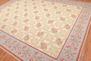 9' x 12' Hand Woven Floral Trellis Wool French Needlepoint Area Rug Gold - Oriental Rug Of Houston
