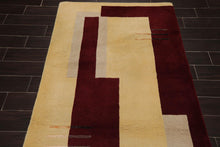 4' x 6' Handmade Wool Modern Pile Area Rug Maroon, Beige, Light Gold - Oriental Rug Of Houston