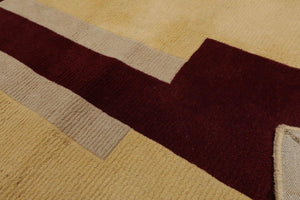 4' x 6' Handmade Wool Modern Pile Area Rug Maroon, Beige, Light Gold - Oriental Rug Of Houston