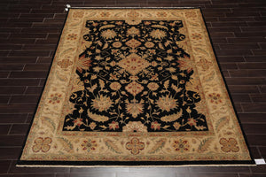 7'11'' x 10' Hand Knotted Wool Oushak Traditional Oriental Area Rug Black