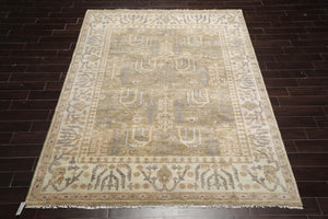 8'x10' Hand Knotted Muted Turkish Oushak 100% Wool Traditional Oriental Area Rug Moss, Beige Color - Oriental Rug Of Houston