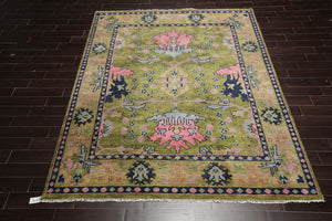 9' x12'  Green Rust Navy Color Hand Knotted Turkish Oushak  100% Wool Traditional Oriental Rug