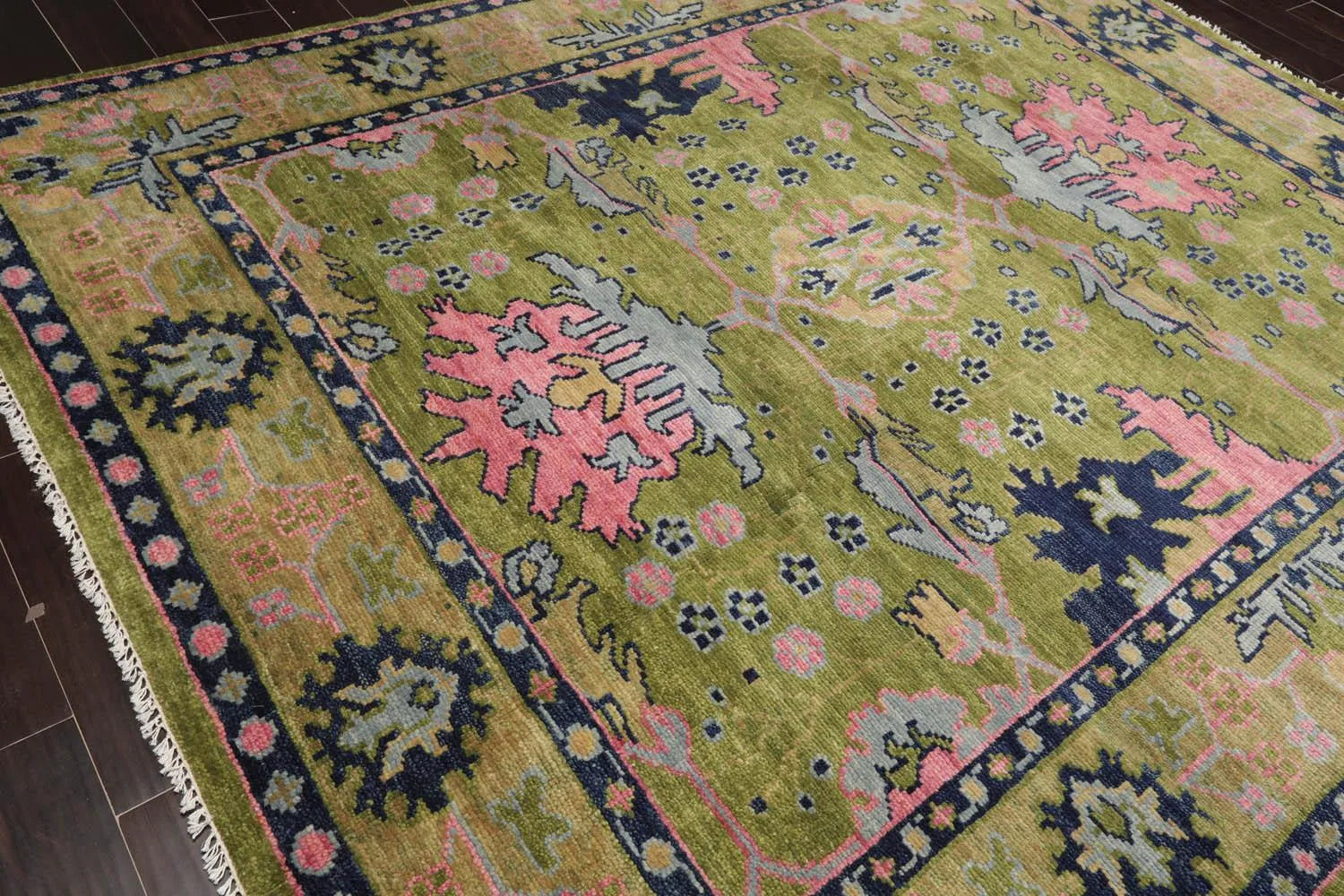Pushak Rug Multi Size Green Hand Knotted Muted Turkish Oushak Wool Persian Rug ...