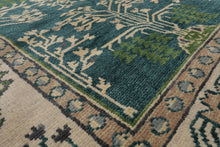 8'x10' Hand Knotted Muted Turkish Oushak 100% Wool Arts and Craft Traditional Oriental Area Rug Teal, Beige Color
