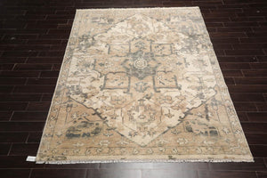 9' x12'  Beige Tan Gray Color Hand Knotted Turkish Oushak  100% Wool Traditional Oriental Rug