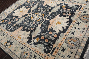 9' x12'  Blue Beige Pale Peach Color Hand Knotted Turkish Oushak  100% Wool Traditional Oriental Rug