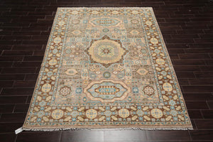 8'x10 Hand Knotted Muted Turkish Oushak 100% Wool Traditional Oriental Area Rug Taupe, Teal Color - Oriental Rug Of Houston