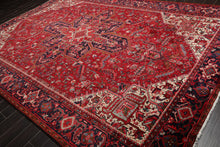 9'1" x 13'2" Masterpiece Hand Knotted Wool Authentic Herizz Oriental Area Rug Red with Orange Undertones - Oriental Rug Of Houston