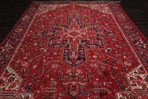 9'1" x 13'2" Masterpiece Hand Knotted Wool Authentic Herizz Oriental Area Rug Red with Orange Undertones