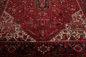 9'1" x 13'2" Masterpiece Hand Knotted Wool Authentic Herizz Oriental Area Rug Red with Orange Undertones - Oriental Rug Of Houston