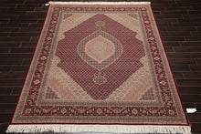 8x10 Red, Beige Hand Knotted Wool and Silk Fish Mahi Traditional 250 KPSI Oriental Area Rug