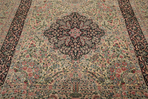 8'1"x 10'3" Hand Knotted Wool PakPersian 300 KPSI Area Rug Ivory Black Aqua - Oriental Rug Of Houston