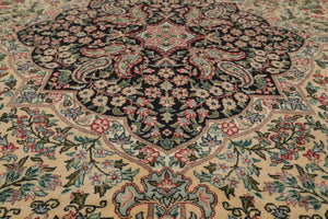 8'1"x 10'3" Hand Knotted Wool PakPersian 300 KPSI Area Rug Ivory Black Aqua - Oriental Rug Of Houston