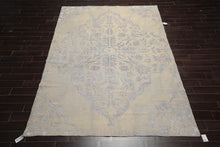 8' x 1'0 Hand Knotted Wool and Viscose Jaipur Medallion Oushak Transitional Oriental Area Rug Gray Beige, Taupe Color - Oriental Rug Of Houston
