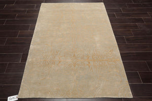 4' x 6' Hand Knotted Tibetan Wool and Silk Tibetan Traditional Oriental Area Rug Gray, Beige Color - Oriental Rug Of Houston