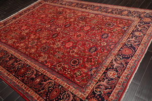 8'9"x11'2" Vintage Hand Knotted Wool Authentic Herizz geometric Floral Area Rug Rusty Red - Oriental Rug Of Houston