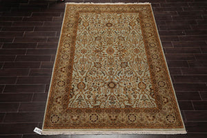 6' x 9' 1'' Hand Knotted 100% Wool Agra Traditional 250 KPSI Oriental Area Rug Aqua, Champagne Color - Oriental Rug Of Houston