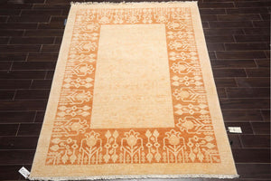 6'3''x8'6'' Hand Knotted 100% Wool Peshawar Transitional Oriental Area Rug Tan, Caramel Color - Oriental Rug Of Houston