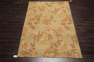 6' x 9' Hand Knotted Tamarian 100% Wool Tibetan Transitional Oriental Area Rug Olive, Brown Color - Oriental Rug Of Houston