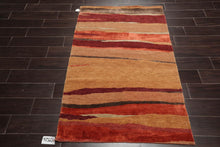 3'6''x5'6'' Hand Knotted Tibetan Wool and Silk Tibetan Transitional Oriental Area Rug Orangey Red, Rust Color - Oriental Rug Of Houston