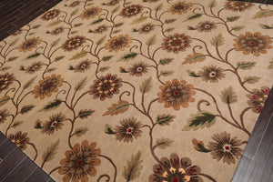 7'10" x 9'11" Hand Knotted Tibetan Wool & Silk Transitional Area Rug Tan - Oriental Rug Of Houston