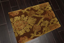 2' x 3' Hand Knotted Wool & Silk Baroque High Low Pile Tibetan Area Rug Brown