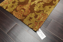 2' x 3' Hand Knotted Wool & Silk Baroque High Low Pile Tibetan Area Rug Brown