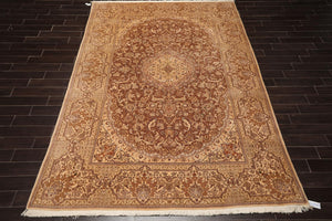 7'11" x 11'11" Hand Knotted Wool & Silk Tabrizz 250 KPSI Area Rug Brown - Oriental Rug Of Houston