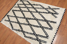 4'3" x 6' Handmade Geometric Pattern Moroccan Shag Area Rug Beige - Oriental Rug Of Houston