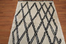 4'3" x 6' Handmade Geometric Pattern Moroccan Shag Area Rug Beige